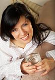 young beautiful woman with glass of mineral water