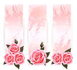 Holiday banners with pink beautiful roses. Vector