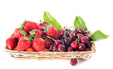 strawberries and cherries in basket