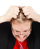 Distressed man pulling his hair