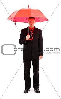 Businessman with red umbrella
