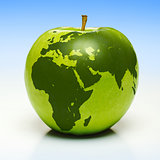 Green apple with earth map