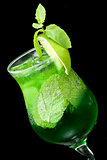 cocktail with lime and mint closeup