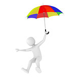 3d man flying with umbrella