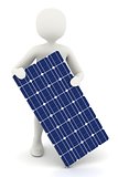 3d white man holding solar panel
