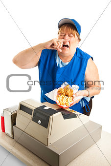 Fast Food Worker Sneezing on Meal