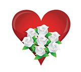 heart, white flower wedding bouquet illustration
