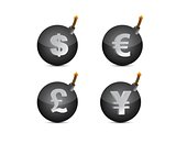Set of bombs with currency-symbols illustration