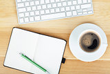 Office supplies, gadgets and coffee cup