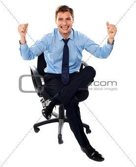 Excited successful corporate male