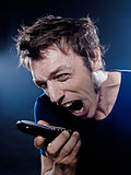 Funny Man Portrait phoning screaming