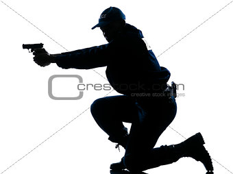 Police officer aiming gun