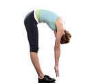 woman sun salutation yoga surya namaskar pose workout