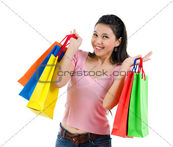 Happy Asian shopping woman