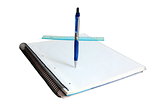 Pen, notepad and ruler