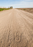 Foot Step in a dusty country road 