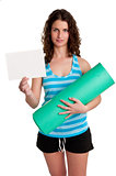 Woman Holding a Mat and a White Empty Card