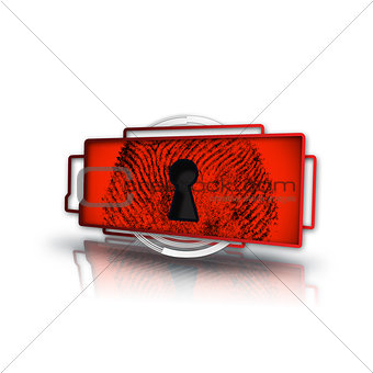 Red screen with fingerprint and keyhole