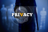 Silhouette of woman touching privacy button with fingerprint