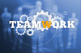 Teamwork text with wheels and cogs