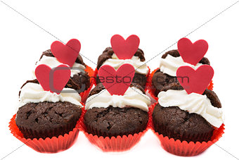 Six chocolate valentines cupcakes