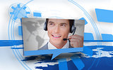Digital speech box showing man in headset