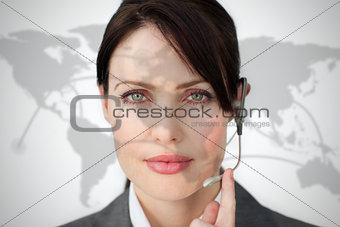 Portrait of smiling businesswoman wearing headset