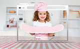 Digital internet window showing girl in cookery gear