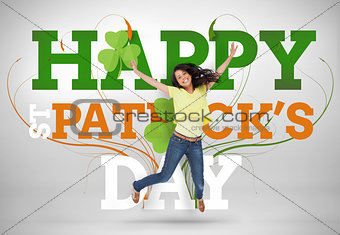 Artistic st patricks day message with jumping girl