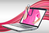 Nurse reaching out from laptop showing stethoscope