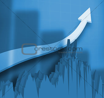 Digital white arrow with a blue graph