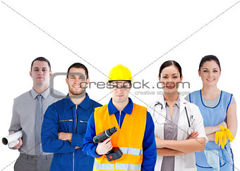 Group of people with different jobs standing arms folded