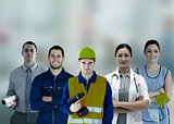 Group of smiling people with different jobs
