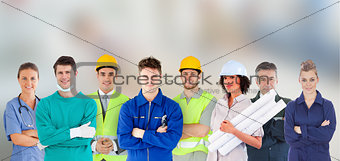 Group of people with different jobs standing