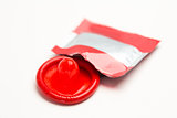 Red condom with wrapper