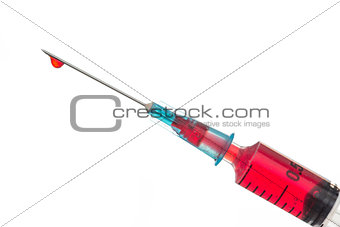 Blood filled syringe