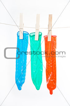 Condoms hanging on line