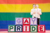 Blocks spelling gay pride with gay groom cake topper