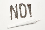 No with exclamation mark spelled out in ash with a joint