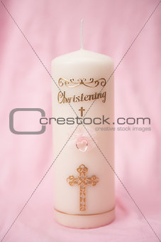 Christening candle with pink detail