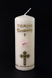 White christening candle with pink detail