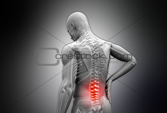 Digital grey human rubbing highlighted red back pain