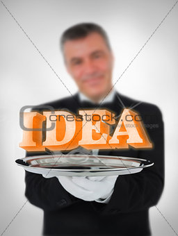Smiling waiter offering ideas