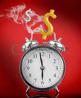 Smoking hot alarm clock with dollar signs