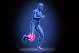 Digital purple body running with highlighted ankle