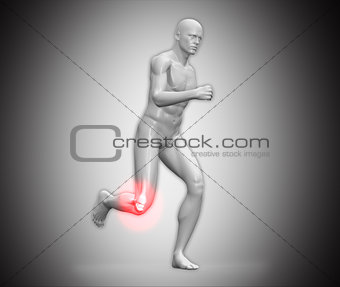 Grey human figure running with highlighted ankle
