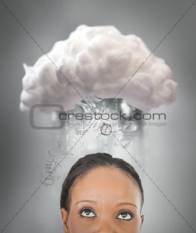 Girl thinking about cloud computing