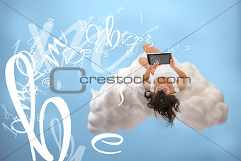 Relaxed girl connecting to cloud computing