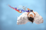Relaxed girl connected to cloud computing