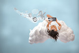 Brunette girl connecting to cloud computing
